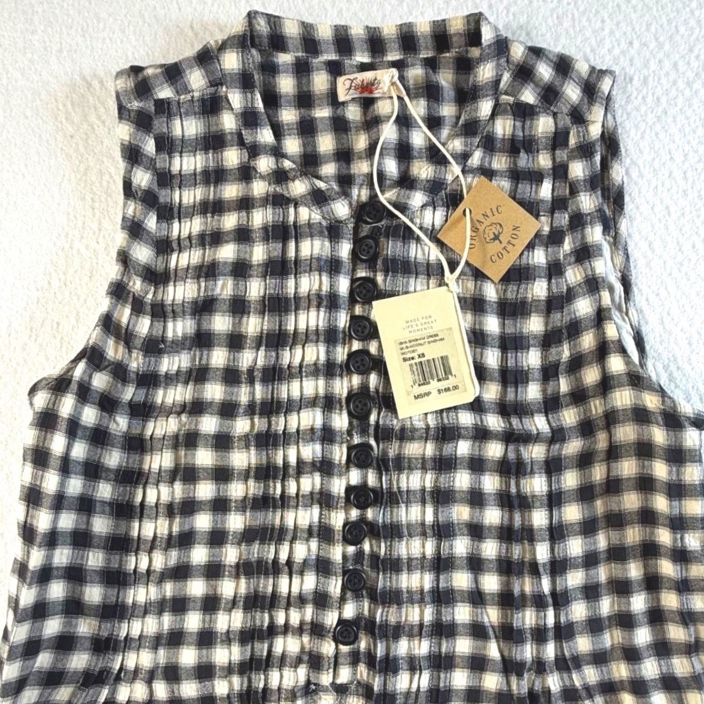 Faherty Isha Gingham Dress Womens XS Sleeveless Organic Cotton Moonlit Gingham‎